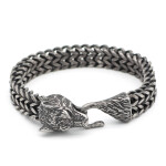 Bracelet Men Stainless Steel Vintage Black Wolf Head Cuban Chain Hand Wristband Male Fashion Jewelry Wholesale Accessories Gifts